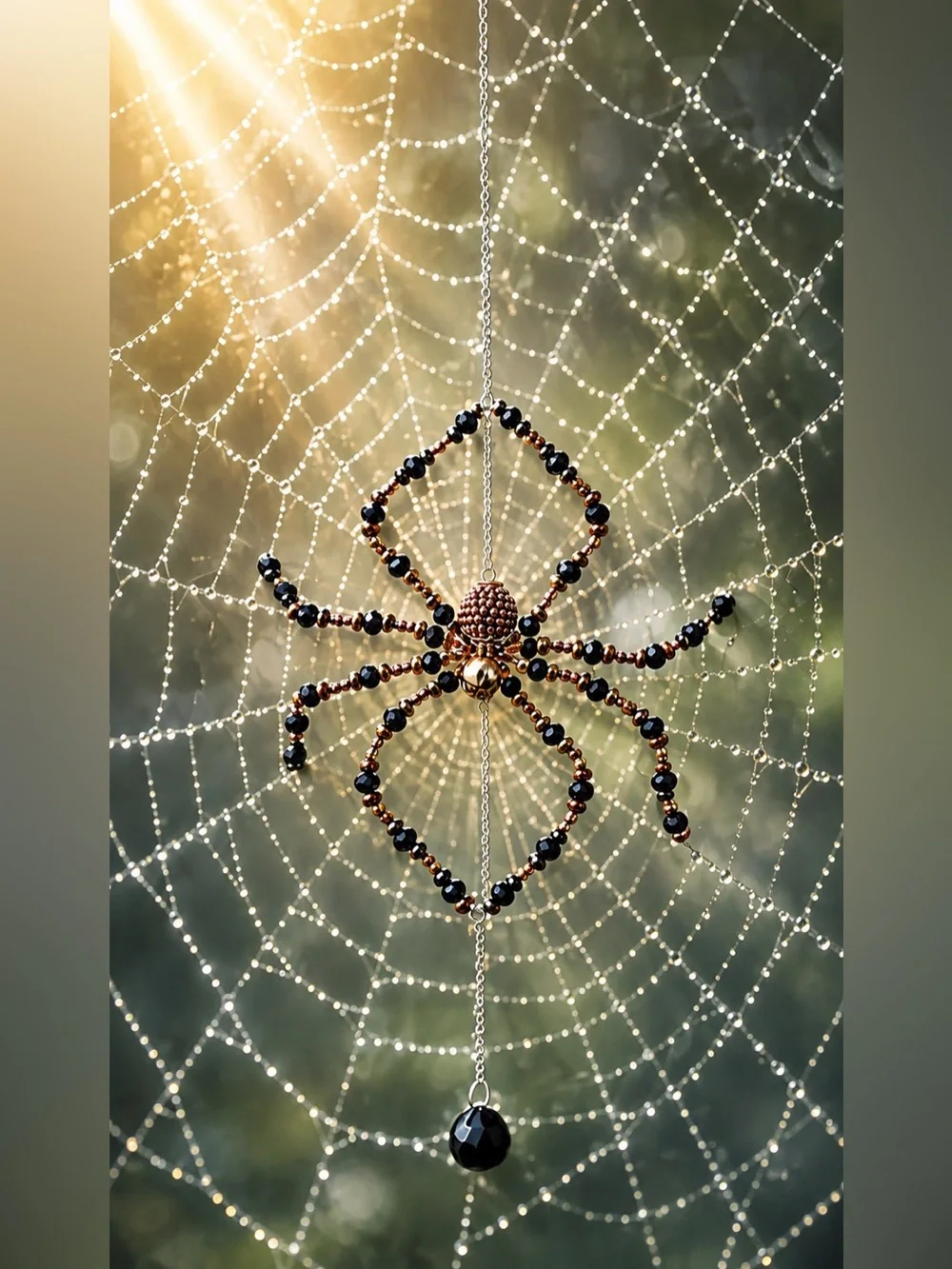 Black & Gold Beaded Crystal Spider Sun Catcher